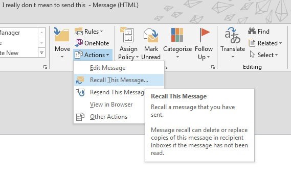 Thu hồi thư đã gửi từ Microsoft Outlook